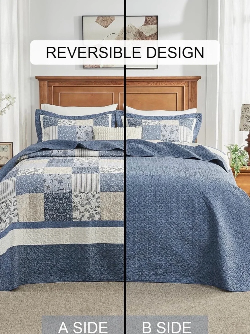 Blue Patchwork Quilt Set - Classic Home Bedding